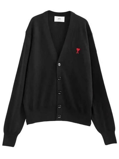 Red Heart Logo Merino Wool Cardigan Black - AMI - BALAAN 2