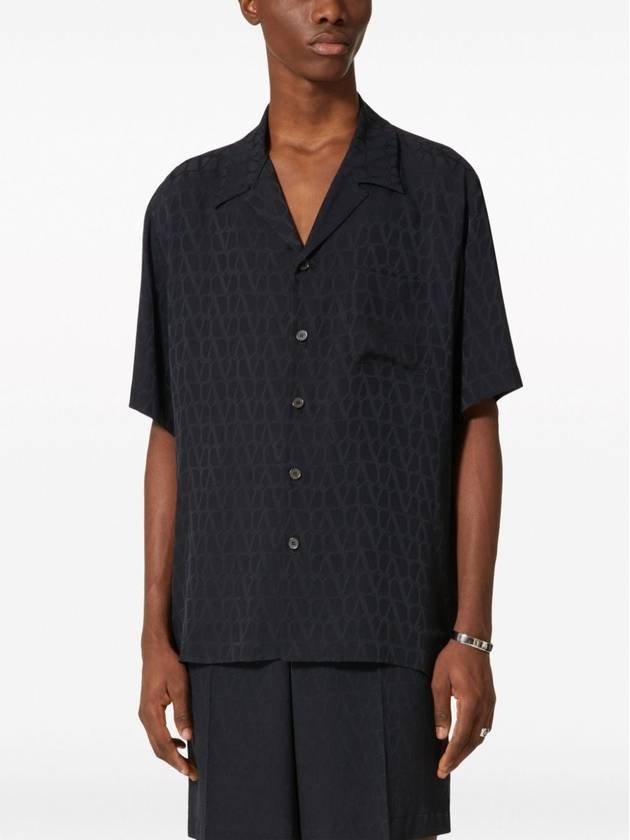 Patterned Silk Bowling Short Sleeve Shirt Black - VALENTINO - BALAAN 4