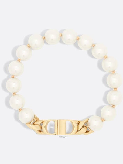 CD Crystal Pearls Gold Finish Brass Bracelet White - DIOR - BALAAN 2