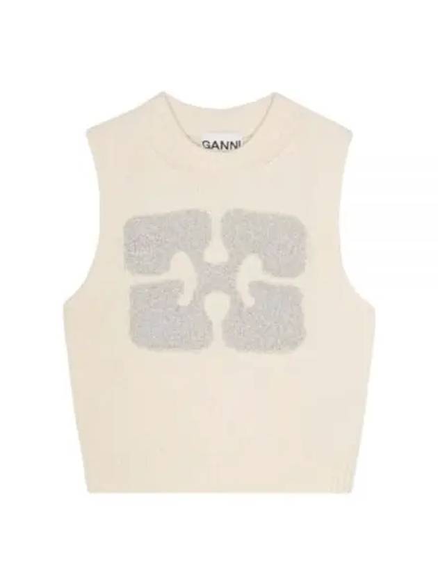 Graphic Wool Mix Vest Knit Top Egret - GANNI - BALAAN 2