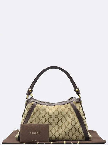 282298 GG logo jacquard brown leather trimming gold hobo tote bag - GUCCI - BALAAN 1