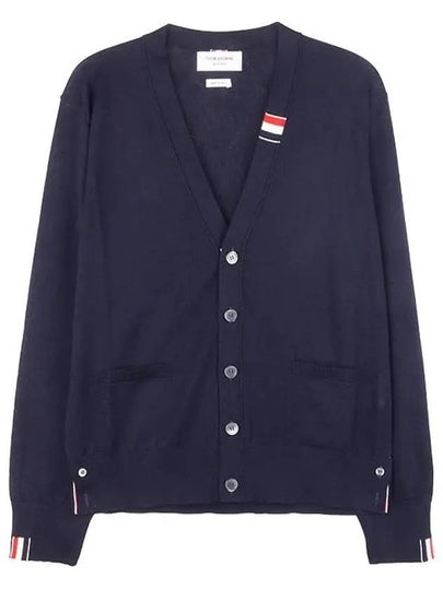 Men's Jersey Stitch V-Neck Cardigan Navy - THOM BROWNE - BALAAN 2