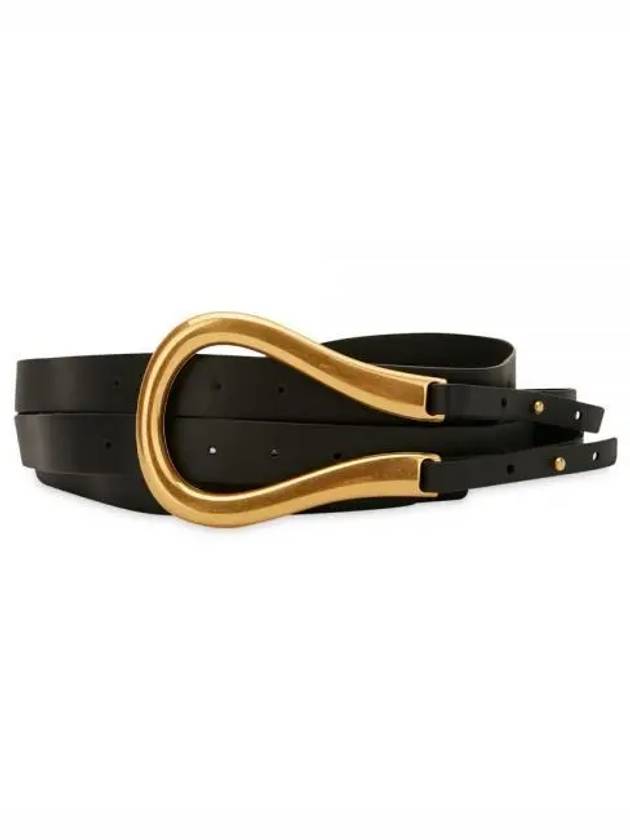 Women's Gold Horsebit Leather Belt Black - BOTTEGA VENETA - BALAAN 2