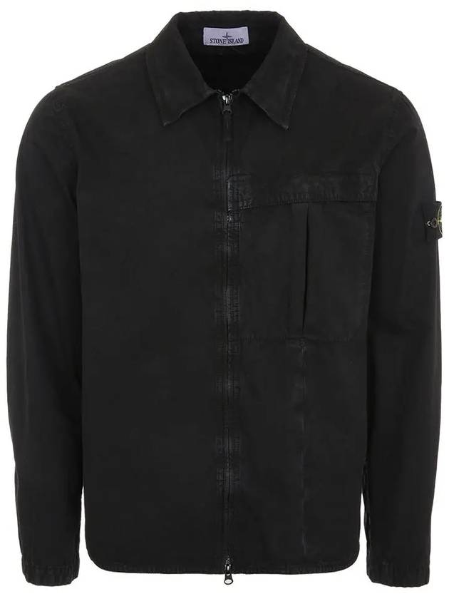 Organic Cotton Shirt Zip Up Jacket Black - STONE ISLAND - BALAAN 2