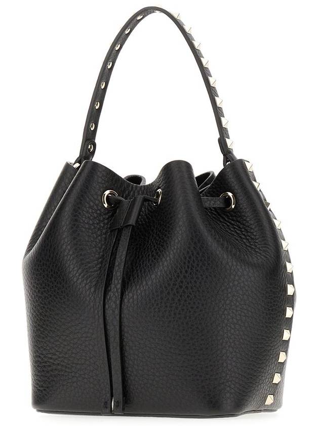 Rockstud Drawstring Bucket Bag Black - VALENTINO - BALAAN 4