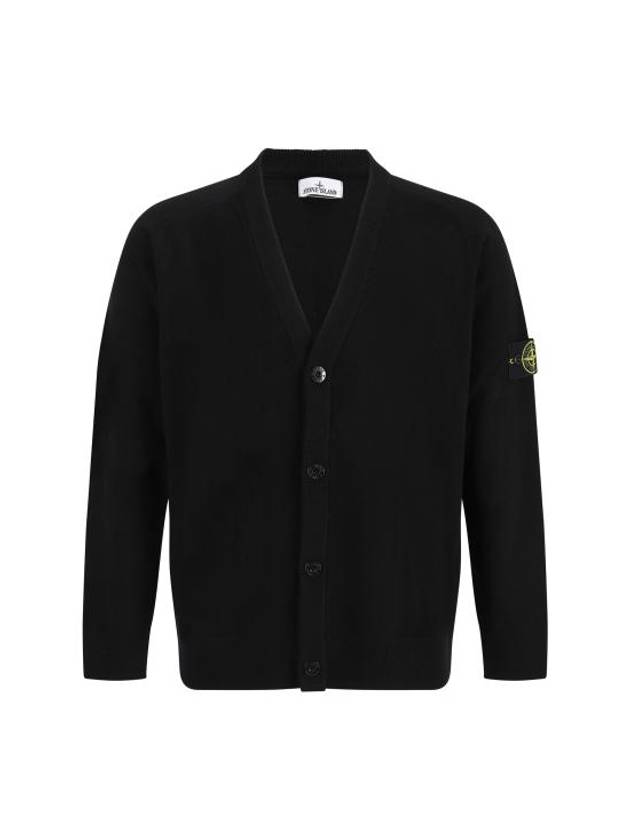 Wappen Patch V-Neck Cardigan Black - STONE ISLAND - BALAAN 1