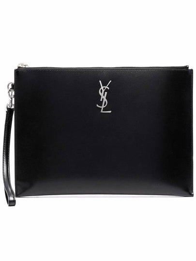 Monogram Silver Logo Clutch Bag Black - SAINT LAURENT - BALAAN 2