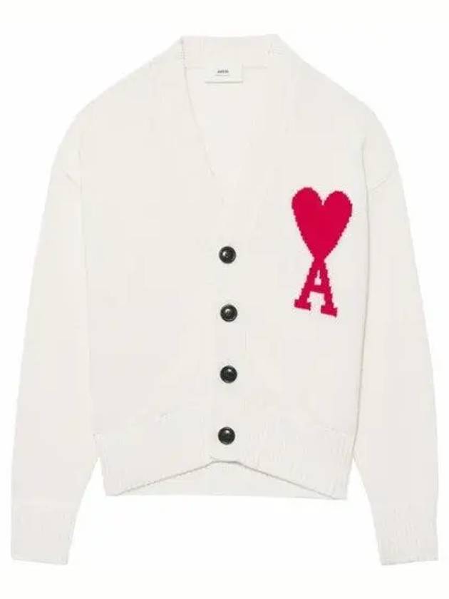 Big Heart Embroidered Logo Cardigan Pale White - AMI - BALAAN 2