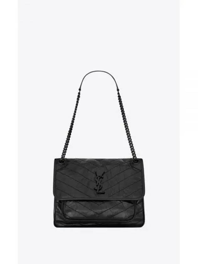 Monogram Niki Vintage Leather Medium Shoulder Bag Black - SAINT LAURENT - BALAAN 2