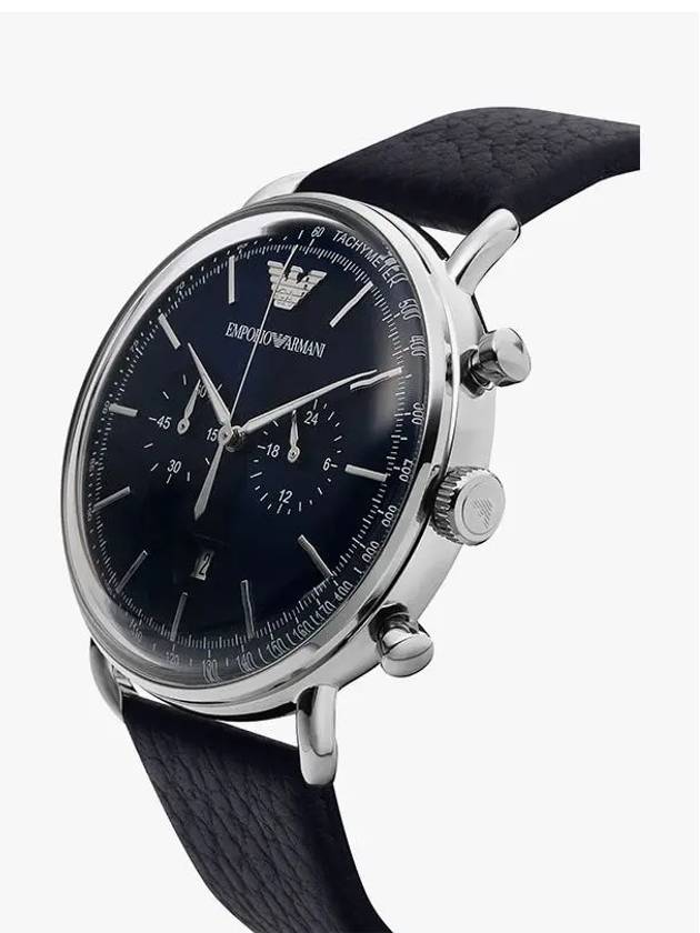 Aviator Chronograph Quartz Leather Watch Blue - EMPORIO ARMANI - BALAAN 4