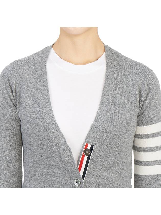 4-Bar V-Neck Cashmere Cardigan Light Grey - THOM BROWNE - BALAAN 9