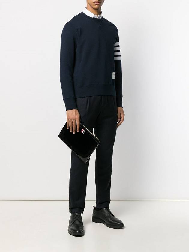 Leather Zipper Tablet Small Clutch Bag Black - THOM BROWNE - BALAAN.