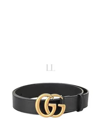 Men's GG Marmont Double G Buckle Gold Hardware Leather Belt Black - GUCCI - BALAAN 2