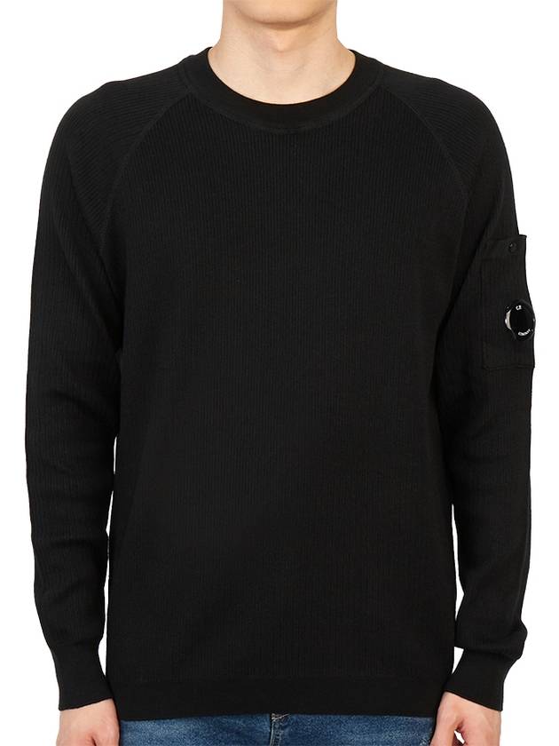 Lens Ribbed Crew Neck Knit Top Black - CP COMPANY - BALAAN 2