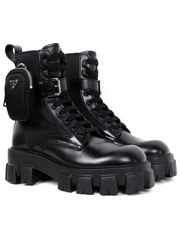 Men's Monolith Brushed Leather Combat Boots Black - PRADA - BALAAN 3