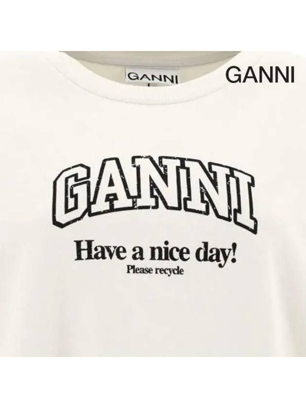 Logo Print Cotton Sweatshirt Beige - GANNI - BALAAN 5