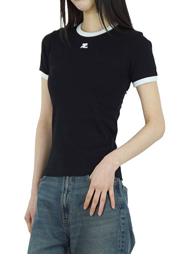 Bumpy Contrast Re-Edition Short Sleeve T-Shirt Black - COURREGES - BALAAN 3