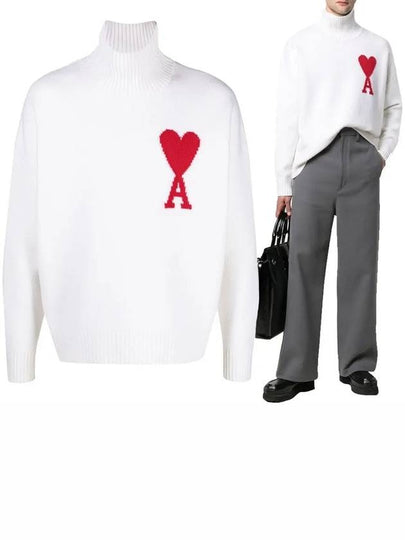 Big Heart Logo Wool Knit Turtleneck White - AMI - BALAAN 2