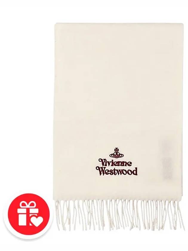 Logo Wool Fringe Muffler White - VIVIENNE WESTWOOD - BALAAN 7