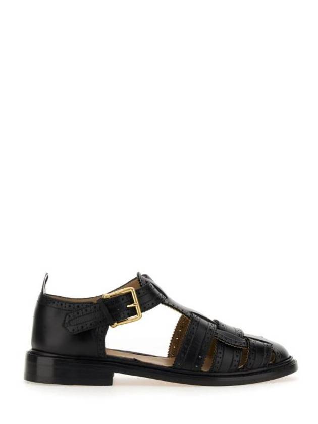 Vitello Brogue Fisherman Calf Leather Sandals Black - THOM BROWNE - BALAAN 2