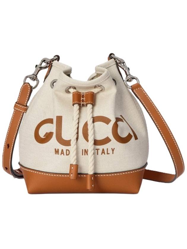 Logo Print Leather Trim Shoulder Bag Beige - GUCCI - BALAAN 2