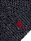 Heart Logo Wool Beanie Heather Grey - AMI - BALAAN 3