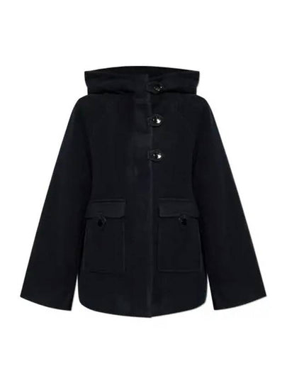 Wool Hooded Jacket Black - GANNI - BALAAN 2