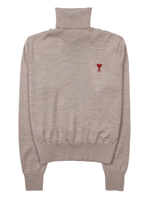 Small Heart Logo Turtleneck Beige - AMI - BALAAN 2