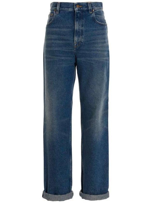 Women's Washed Wide Cotton Kim Jeans Blue - GOLDEN GOOSE - BALAAN 1