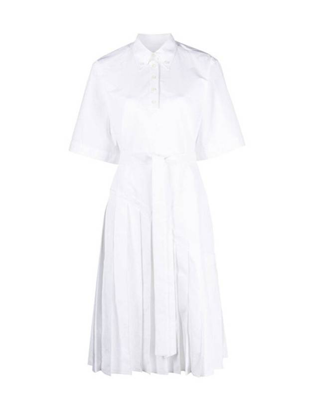 Belted Poplin Cotton Midi Dress White - THOM BROWNE - BALAAN 2