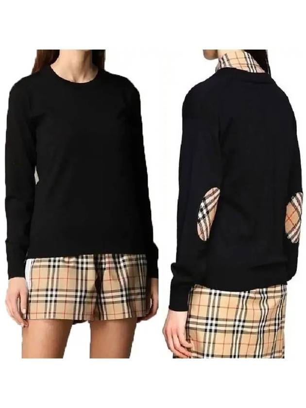 WoMen's BEMPTON Check Patch Merino Wool Knit Top Black - BURBERRY - BALAAN 6