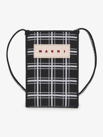 Plaid Logo Patch Checked Cross Bag Black - MARNI - BALAAN 2