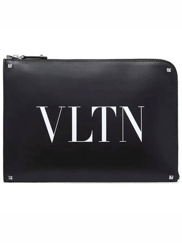 Logo Print Leather Clutch Bag Black - VALENTINO - BALAAN 4