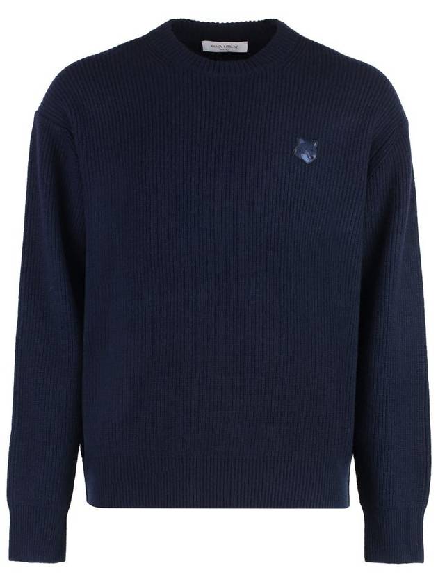 Bold Fox Head Patch Comfort Ribbed Knit Top Navy - MAISON KITSUNE - BALAAN 2