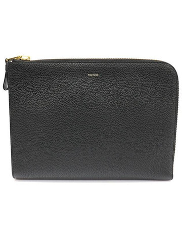 H0355P Black Soft Grain Leather Gold Zip Around Portfolio Berkeley Clutch - TOM FORD - BALAAN 1