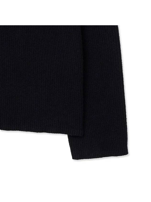 Cotton ribbed henley neck knit black - NOIRER - BALAAN 7