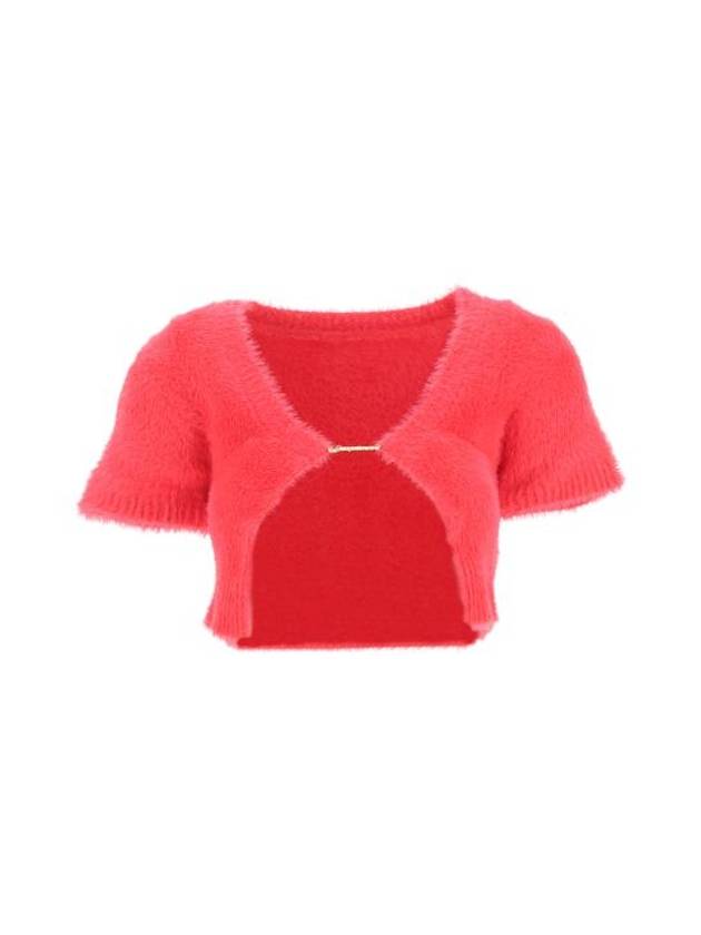 La Maile Neve Logo Charm Fluffy Crop Cardigan Dark Pink - JACQUEMUS - BALAAN 2