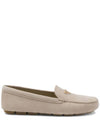 Prada Logo Suede Driving Loafers Pumice Stone - PRADA - BALAAN 1