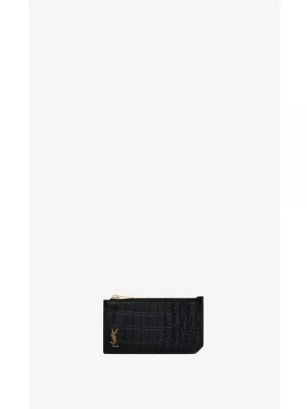 Logo Monogram Crocodile Zipper Card Wallet Black - SAINT LAURENT - BALAAN 2