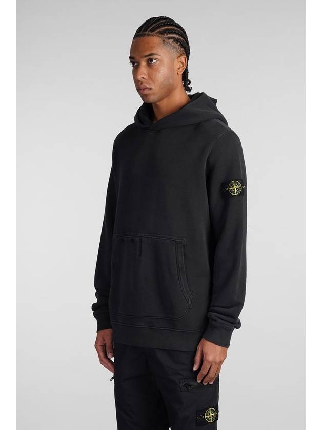 Old Effect Cotton Diagonal Fleece Hoodie Black - STONE ISLAND - BALAAN 5