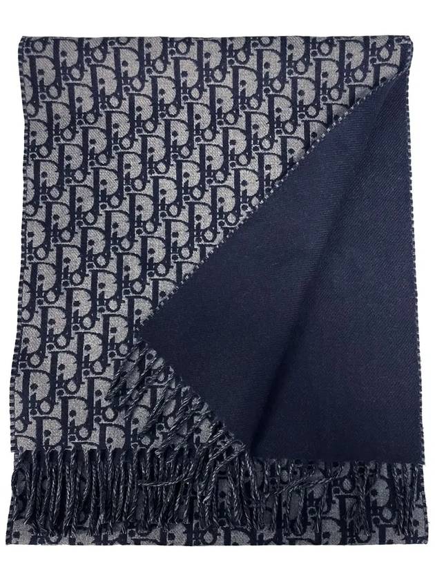 Oblique Double Side Wool Cashmere Muffler Navy Blue - DIOR - BALAAN 4