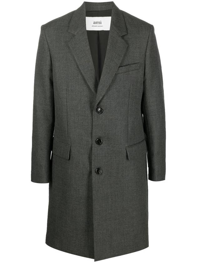 Men's Virgin Wool Single Coat Dark Gray - AMI - BALAAN.