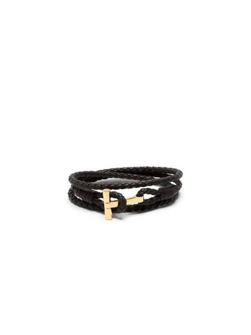 T Logo Braided Leather Bracelet ICL002G JM005 1B023 - TOM FORD - BALAAN 1