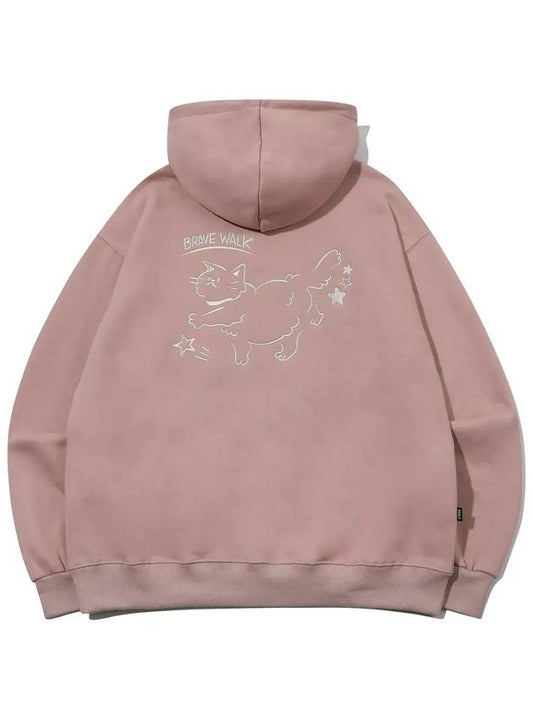 Brave Cat Embroidery Hoodie Indie Pink - CPGN STUDIO - BALAAN 1