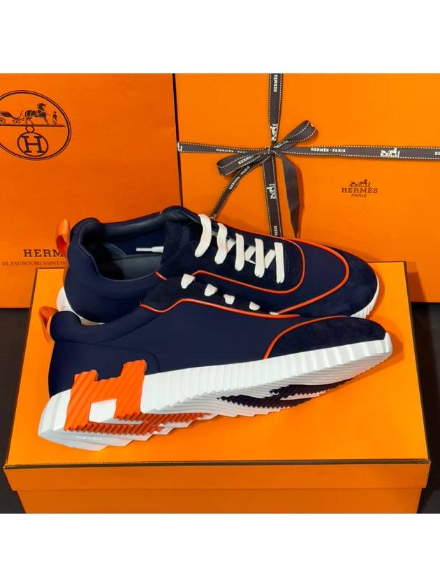 Men's Bouncing Sneakers Neoprene Marine Blue H Orange Logo - HERMES - BALAAN 7