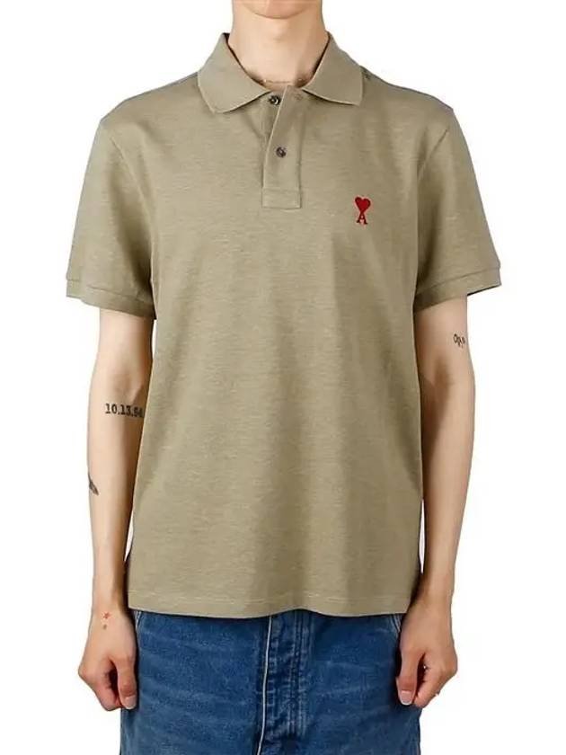 Men's Heart Logo Polo Shirt Heather Sage - AMI - BALAAN 2