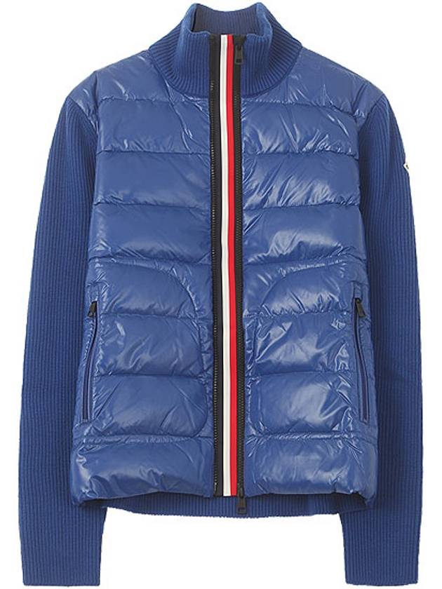 lining padding mix knit zip-up cardigan blue - MONCLER - BALAAN.