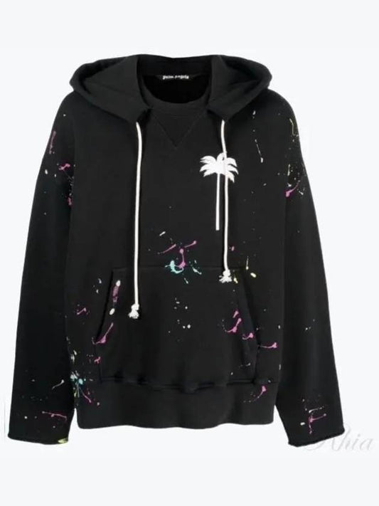 Palm Tree Print Paint Splatter Effect Hoodie PMBB104S22FLE0011001 - PALM ANGELS - BALAAN.