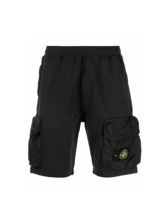 Men's Waffen Patch Cotton Fleece Bermuda Shorts Black - STONE ISLAND - BALAAN 1