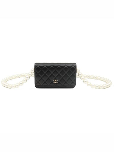 Nell black lambskin pearl strap champagne gold CC logo WOC cross bag AP1841 - CHANEL - BALAAN 1